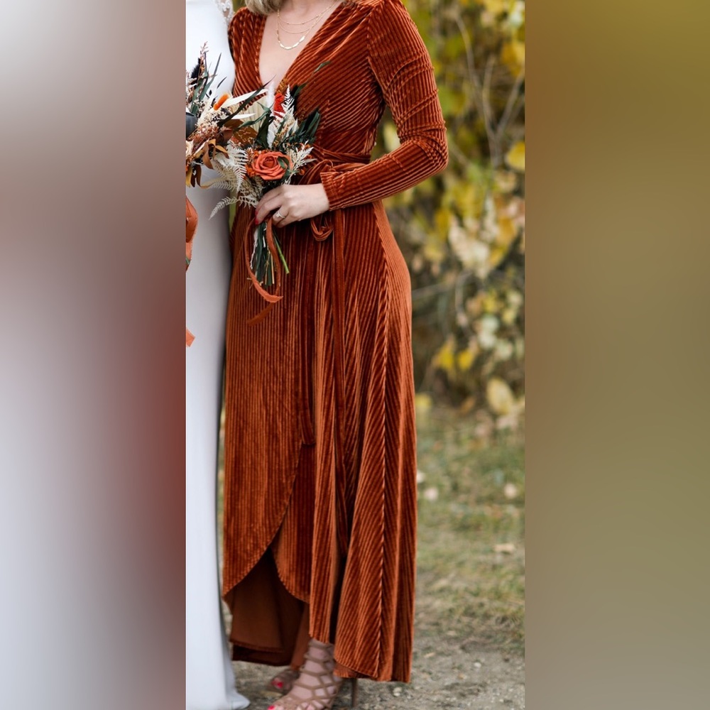 COPY - Baltic born Jada velvet ribbed wrap dress—color copper.